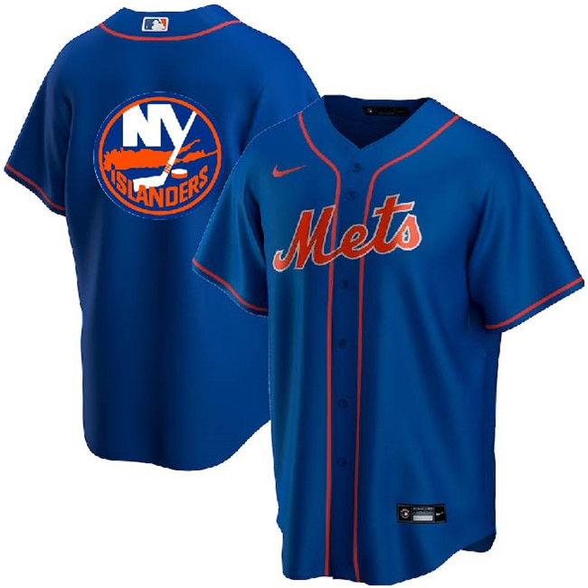 Men's New York Mets & Islanders Blue Cool Base Stitched Baseball Jersey Men's New York Mets & Islanders Blue Cool Base Stitched Baseball Jersey